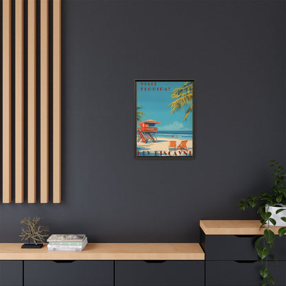 Key Biscayne Vintage Travel Poster Matte Canvas Print — Framed “Visit Florida!” Beach Wall Art