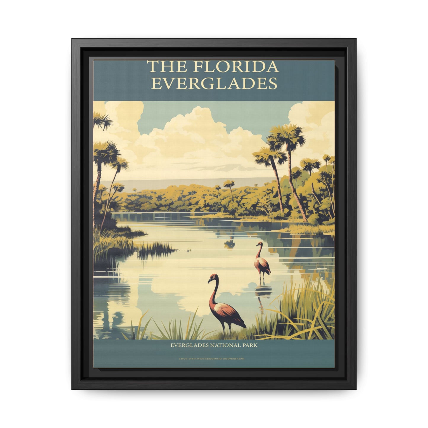 "Vintage Florida Everglades National Park Poster - Matte Canvas Wall Art with Black Frame" Matte Canvas, Black Frame