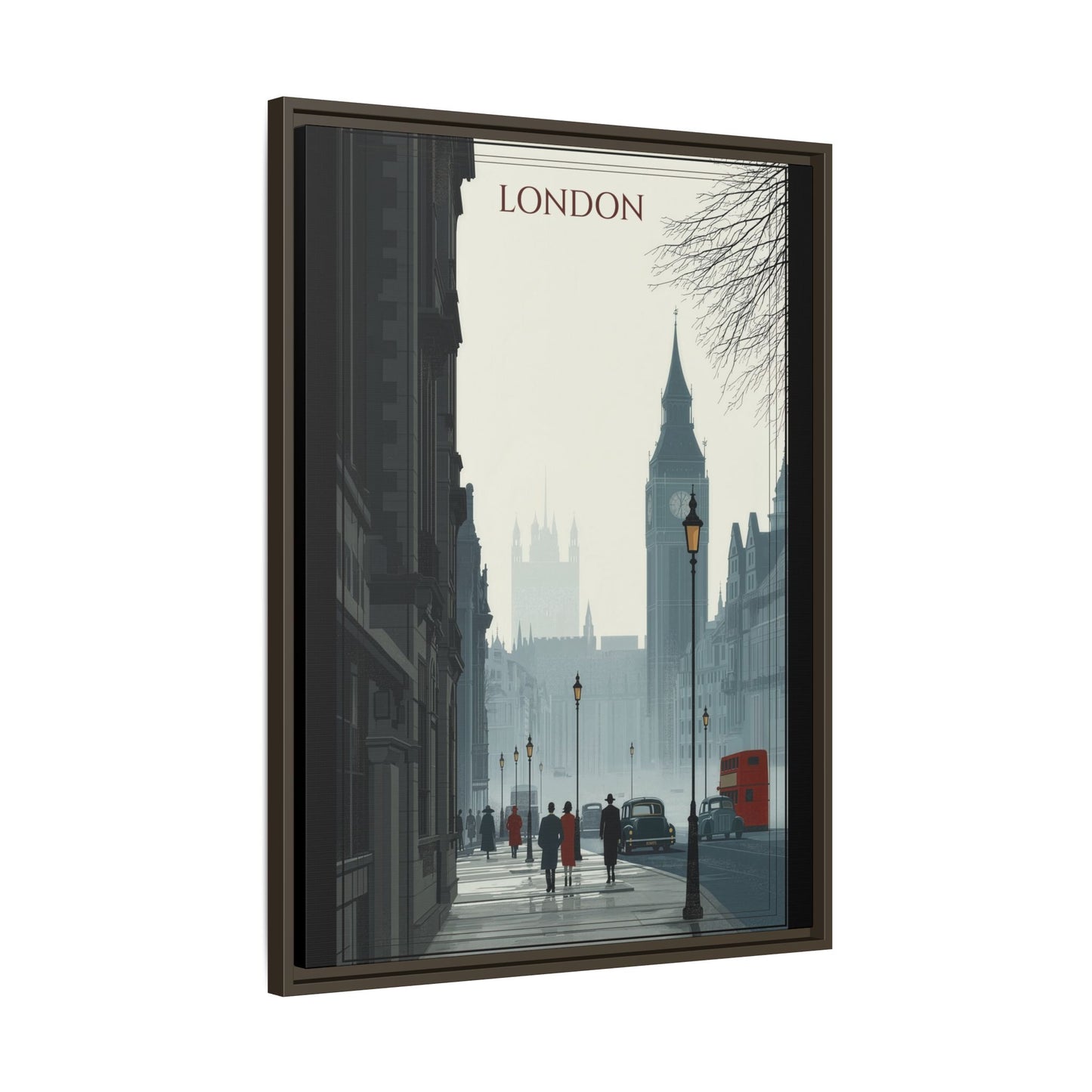 London Street Matte Canvas Print — Framed Vintage Cityscape Wall Art