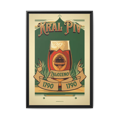 "Vintage Kral Piv Zalozeno Poster - Matte Canvas Wall Art with Black Frame" Matte Canvas, Black Frame