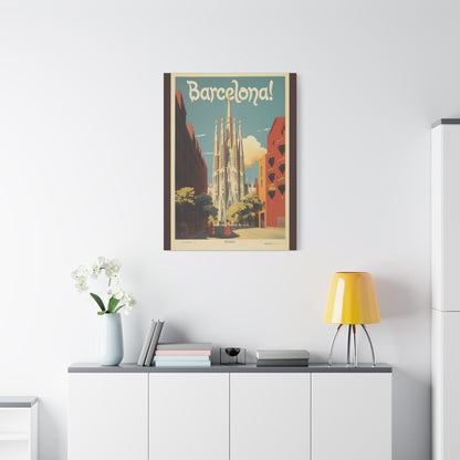 Barcelona Travel Poster Matte Canvas Print - Stretched Wall Art
