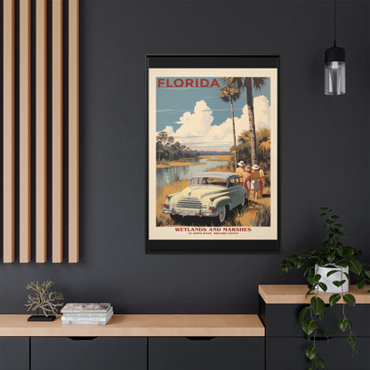 "Vintage Florida Poster - Wetlands and Marshes St. Johns River Matte Canvas Wall Art with Black Frame" Matte Canvas, Black Frame
