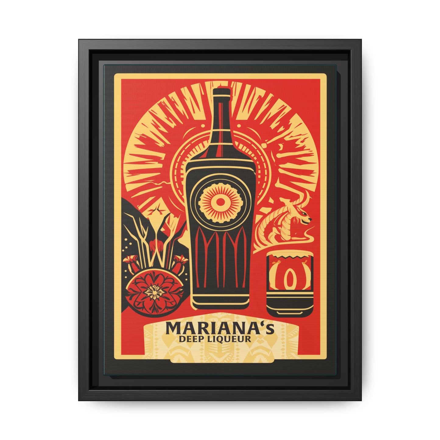 "Vintage Mariana's Deep Liqueur Artwork - Matte Canvas Wall Art with Black Frame" Matte Canvas, Black Frame
