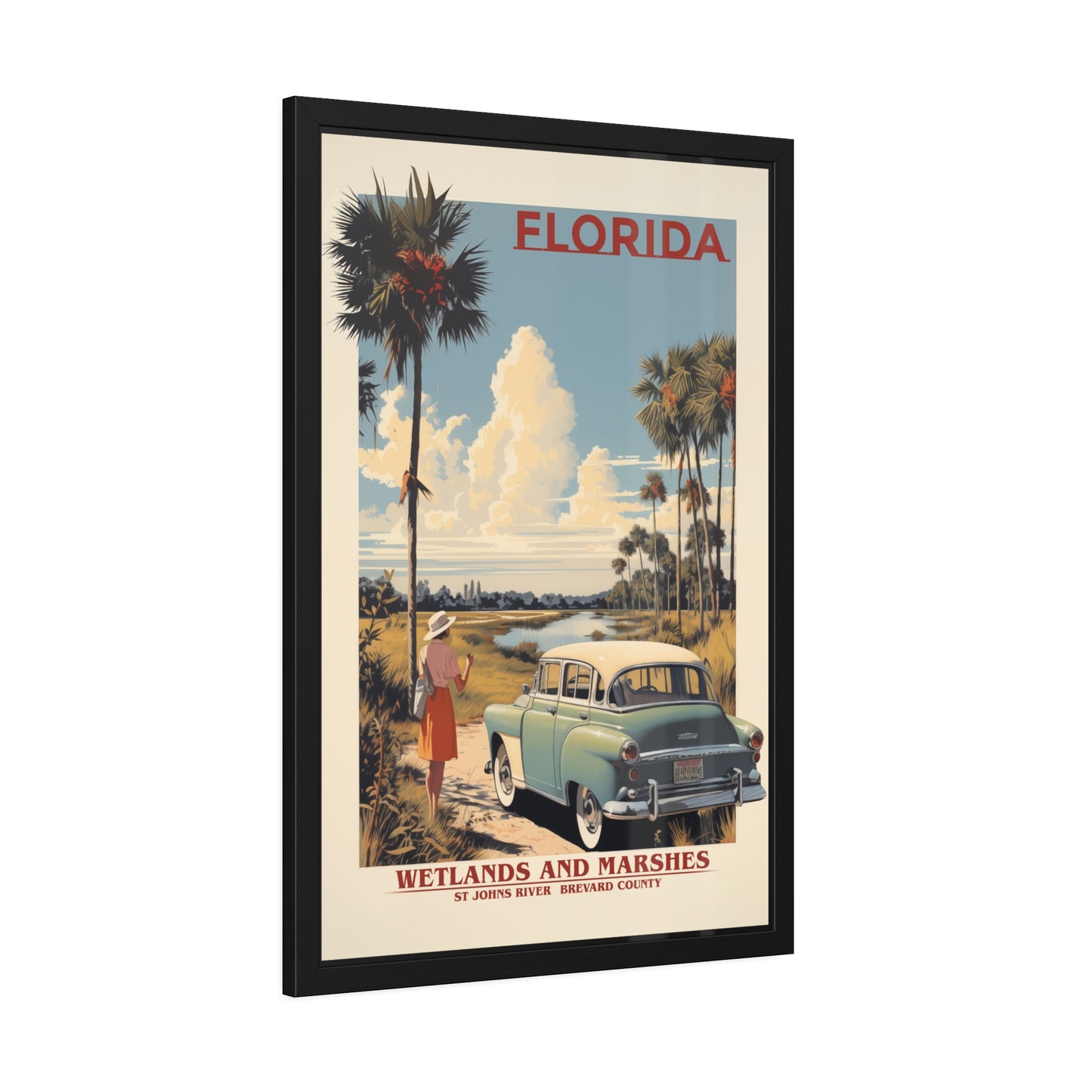Florida Vintage Travel Poster Framed Print — "Wetlands and Marshes" Retro Wall Art