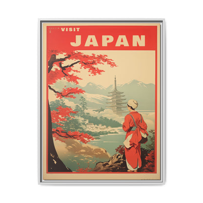 Visit Japan Vintage Travel Poster Matte Canvas Print (Framed)