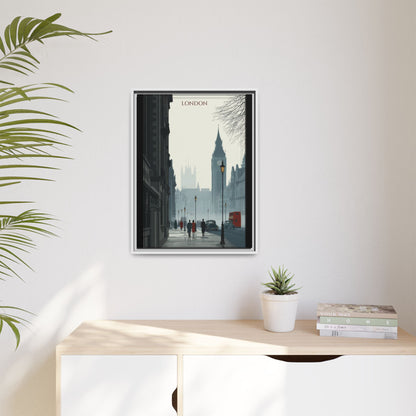 London Street Matte Canvas Print — Framed Vintage Cityscape Wall Art