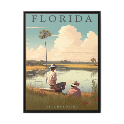 "Vintage Florida Scenic Poster - St. Johns River Matte Canvas Wall Art with Black Frame" Matte Canvas, Black Frame