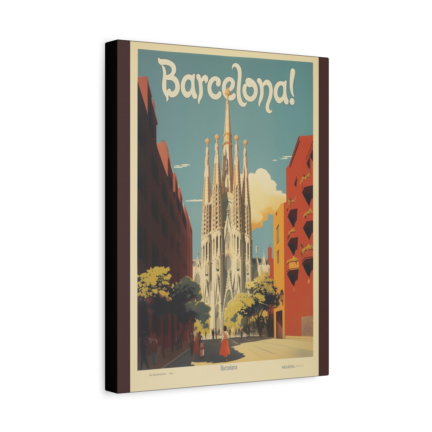 Barcelona Travel Poster Matte Canvas Print - Stretched Wall Art