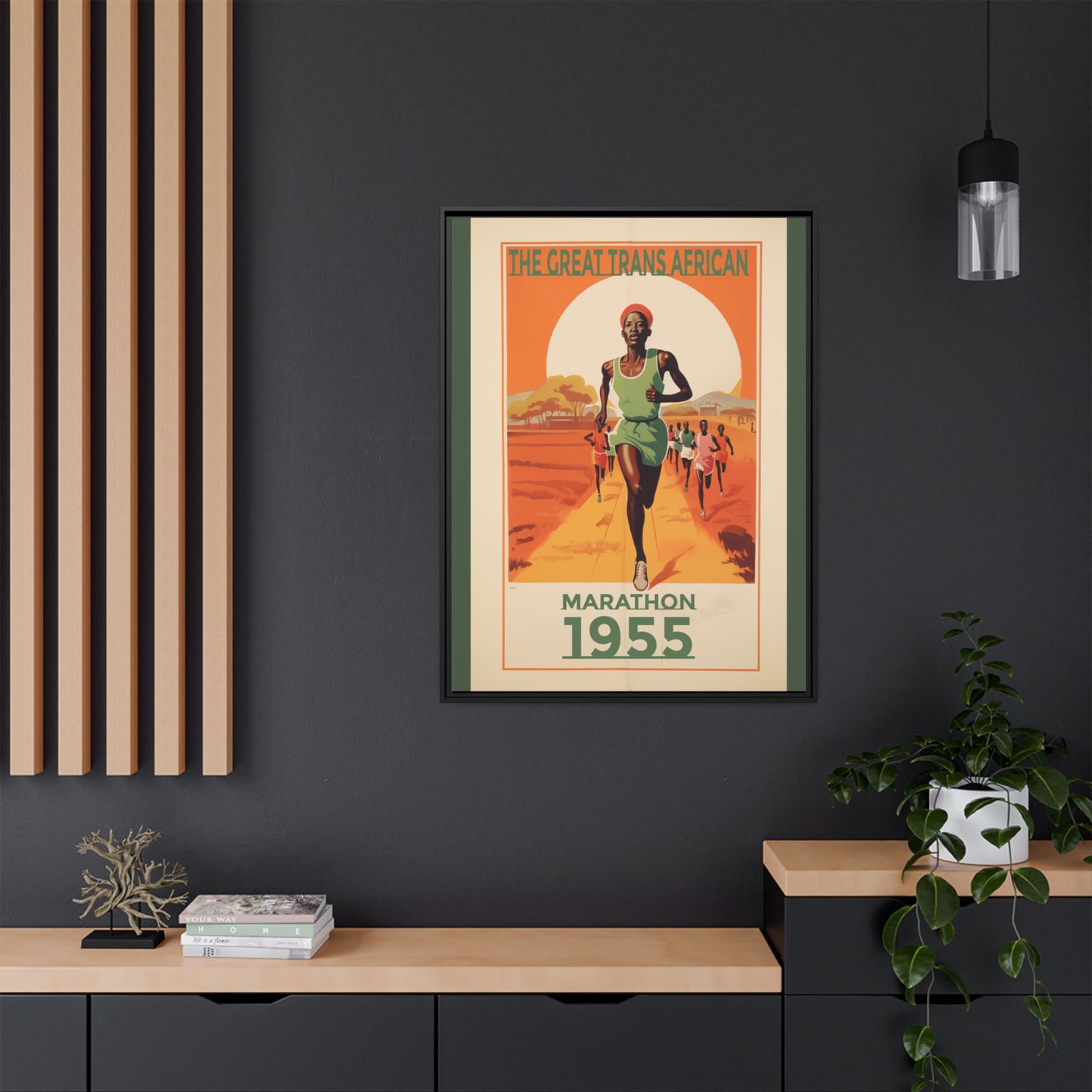 "The Great Trans African Marathon – 1955 Vintage Sports Canvas" Matte Canvas, Black Frame