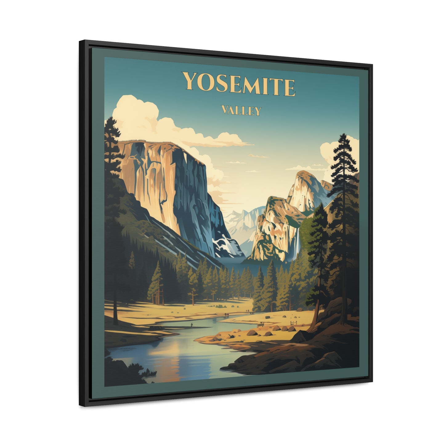 "Yosemite Valley Vintage Poster – Majestic Landscape Art Print" Gallery Canvas Wraps, Square Frame