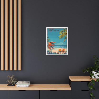 Key Biscayne Vintage Travel Poster Matte Canvas Print — Framed “Visit Florida!” Beach Wall Art