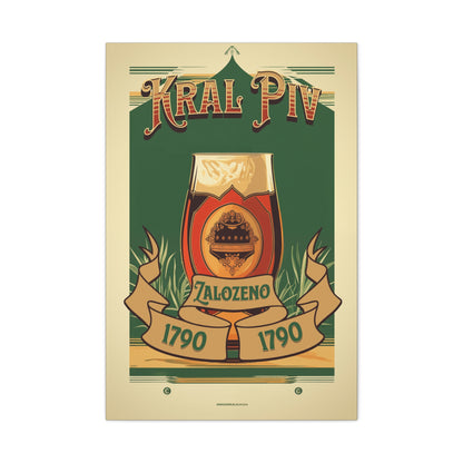 "Vintage Kral Piv Beer Poster - Zalozeno 1790 Frameless Stretched Matte Canvas" Matte Canvas, Stretched, 1.25"