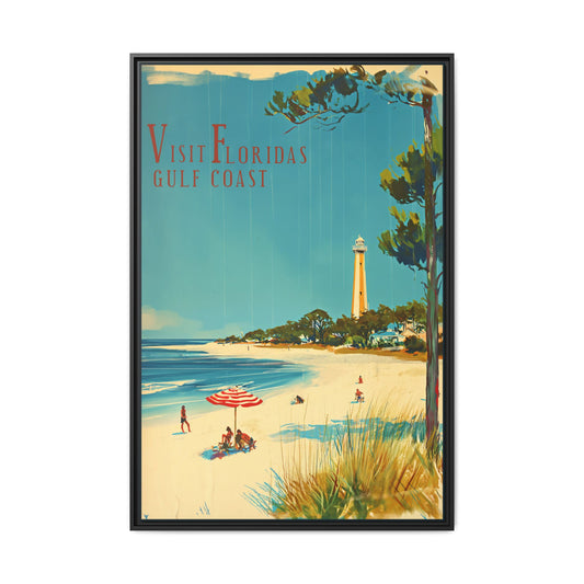 "Visit Florida's Gulf Coast – Vintage Wall Art of Coastal Bliss" Matte Canvas, Black Frame