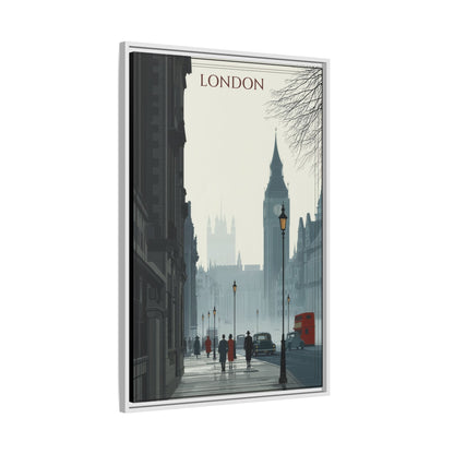 London Street Matte Canvas Print — Framed Vintage Cityscape Wall Art