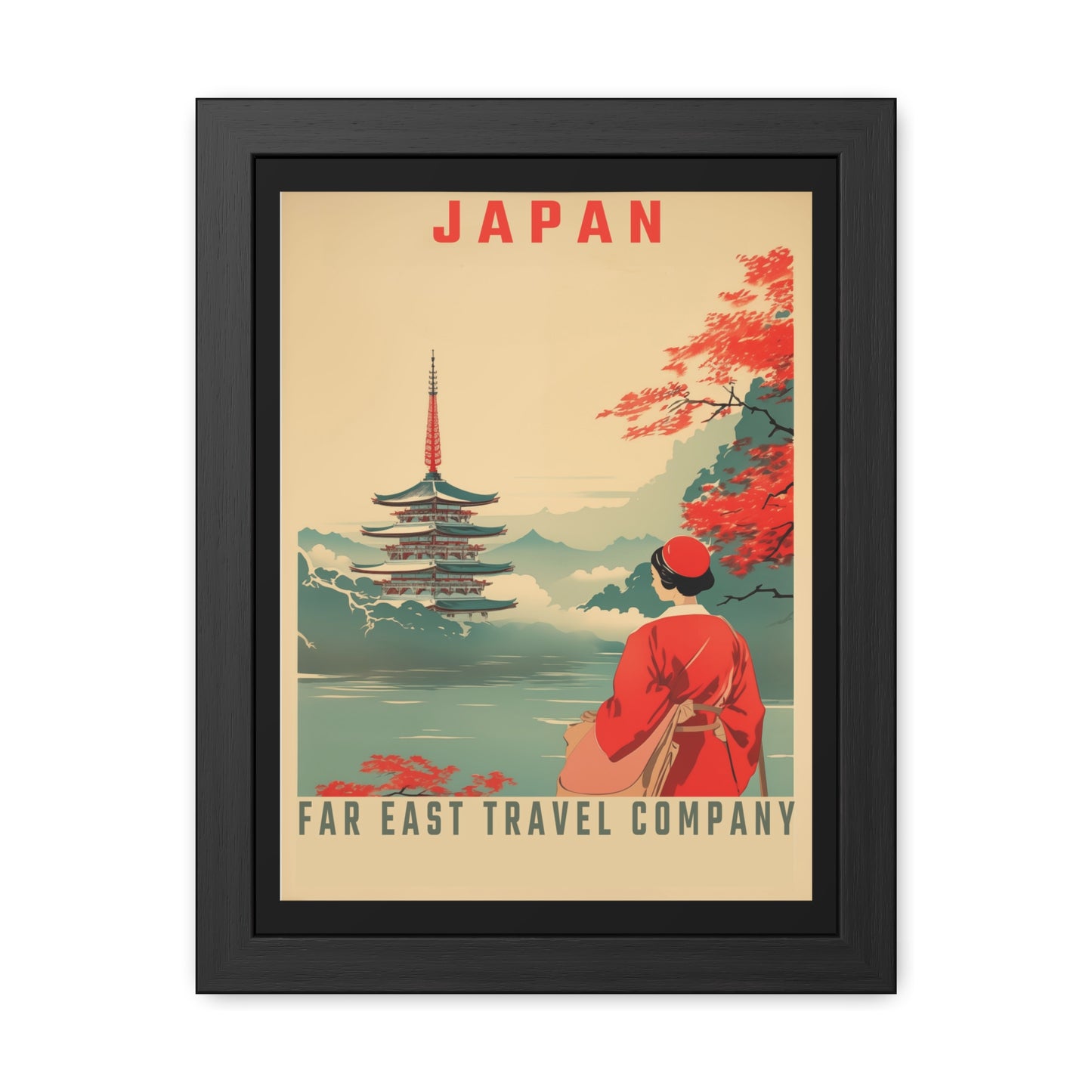 Vintage Japan Travel Poster - Far East Travel Company Pagoda Scene Framed Posters