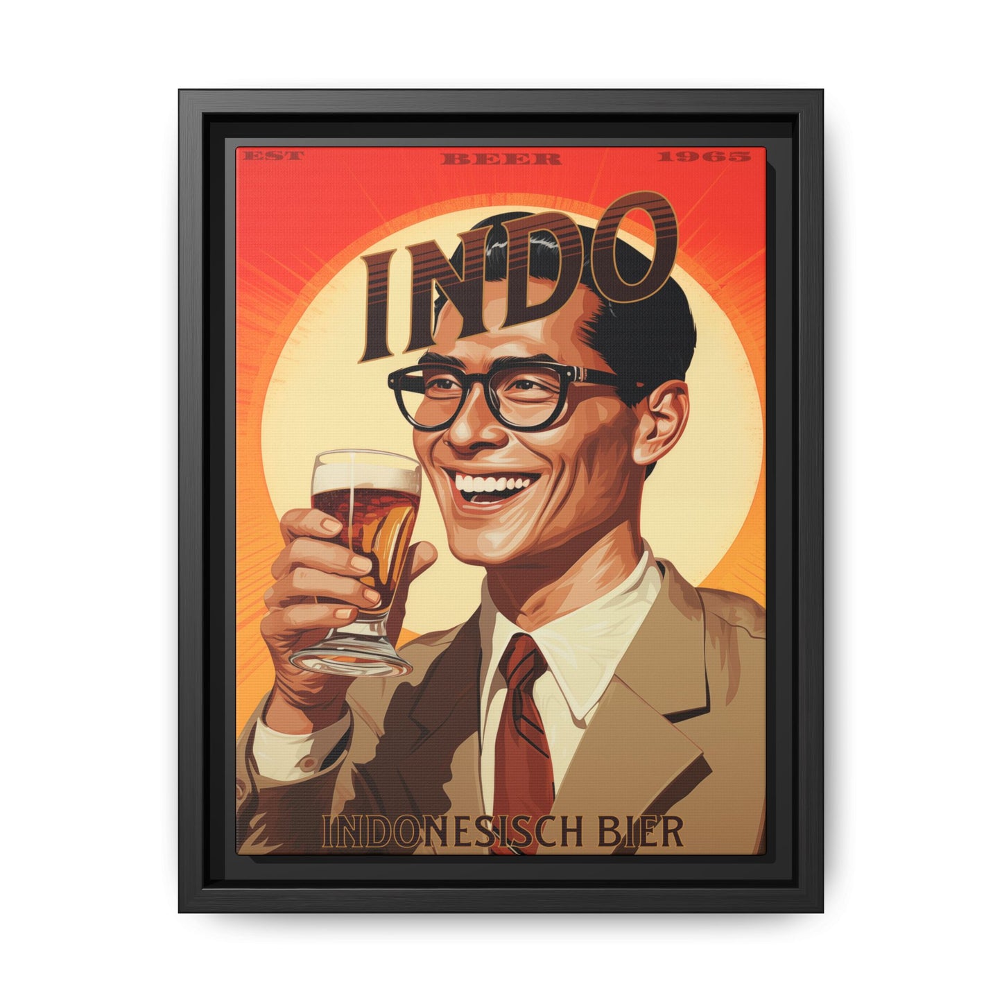 "Vintage Indo Beer Poster - Indonesisch Bier 1965 Matte Canvas Wall Art with Black Frame" Matte Canvas, Black Frame