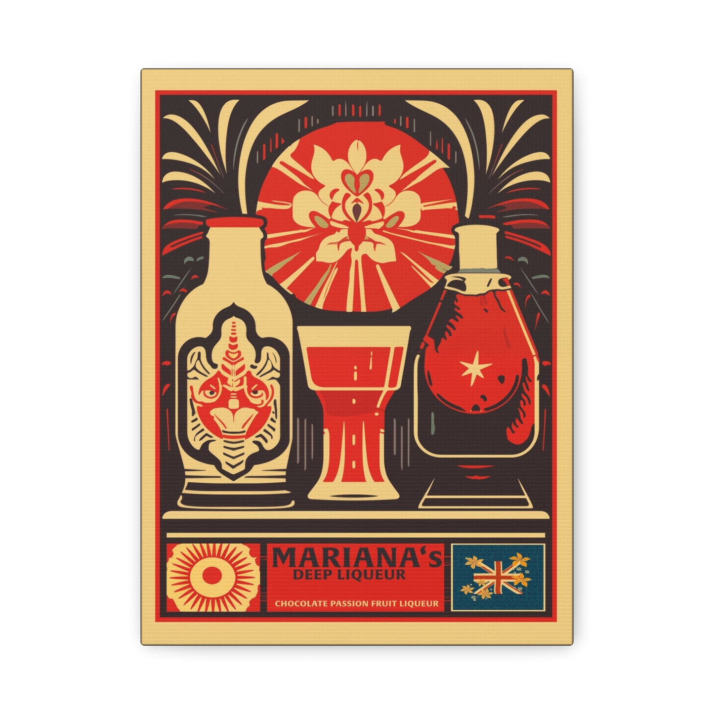 "Vintage Mariana's Deep Liqueur Poster - Chocolate Passion Fruit Frameless Stretched Matte Canvas Wall Art" Matte Canvas, Stretched, 1.25"