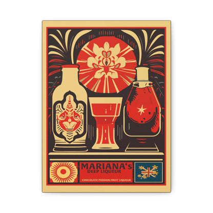"Vintage Mariana's Deep Liqueur Poster - Chocolate Passion Fruit Frameless Stretched Matte Canvas Wall Art" Matte Canvas, Stretched, 1.25"