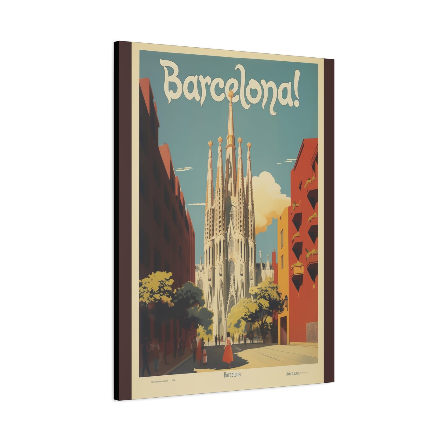 Barcelona Travel Poster Matte Canvas Print - Stretched Wall Art