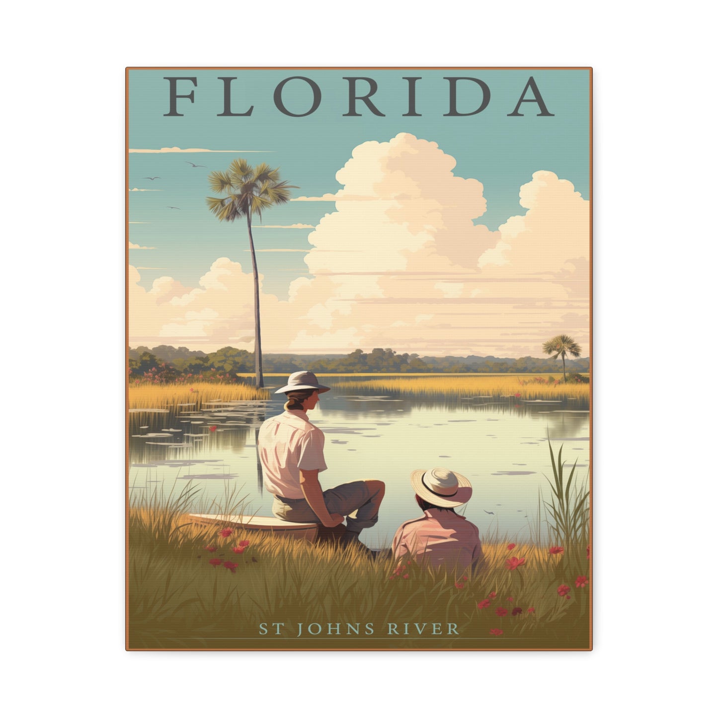 "Vintage Florida St. Johns River Poster - Matte Stretched Canvas Wall Art" Matte Canvas, Stretched, 1.25"