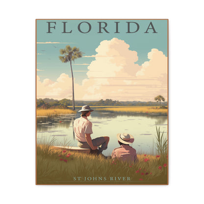 "Vintage Florida St. Johns River Poster - Matte Stretched Canvas Wall Art" Matte Canvas, Stretched, 1.25"