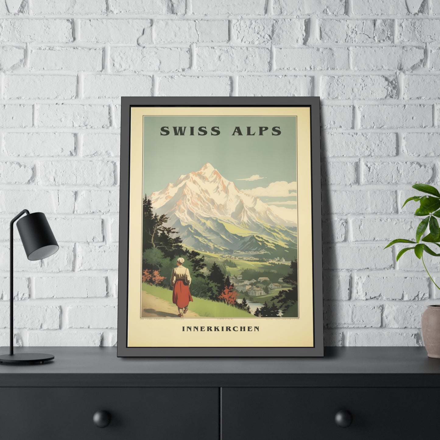 Swiss Alps Vintage Travel Poster Framed Print