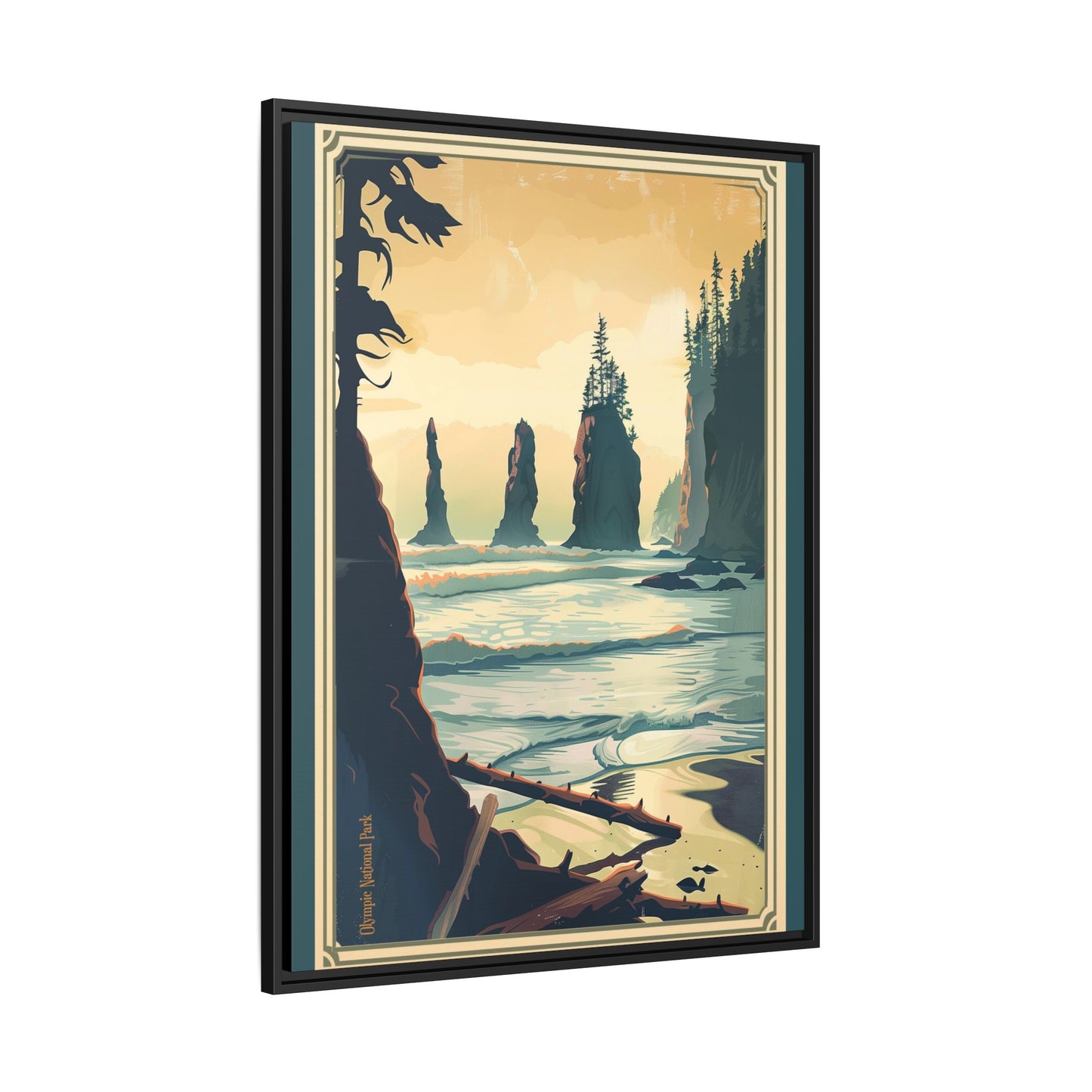 Framed Coastal Cliff Canvas Print — Vintage Seascape Wall Art