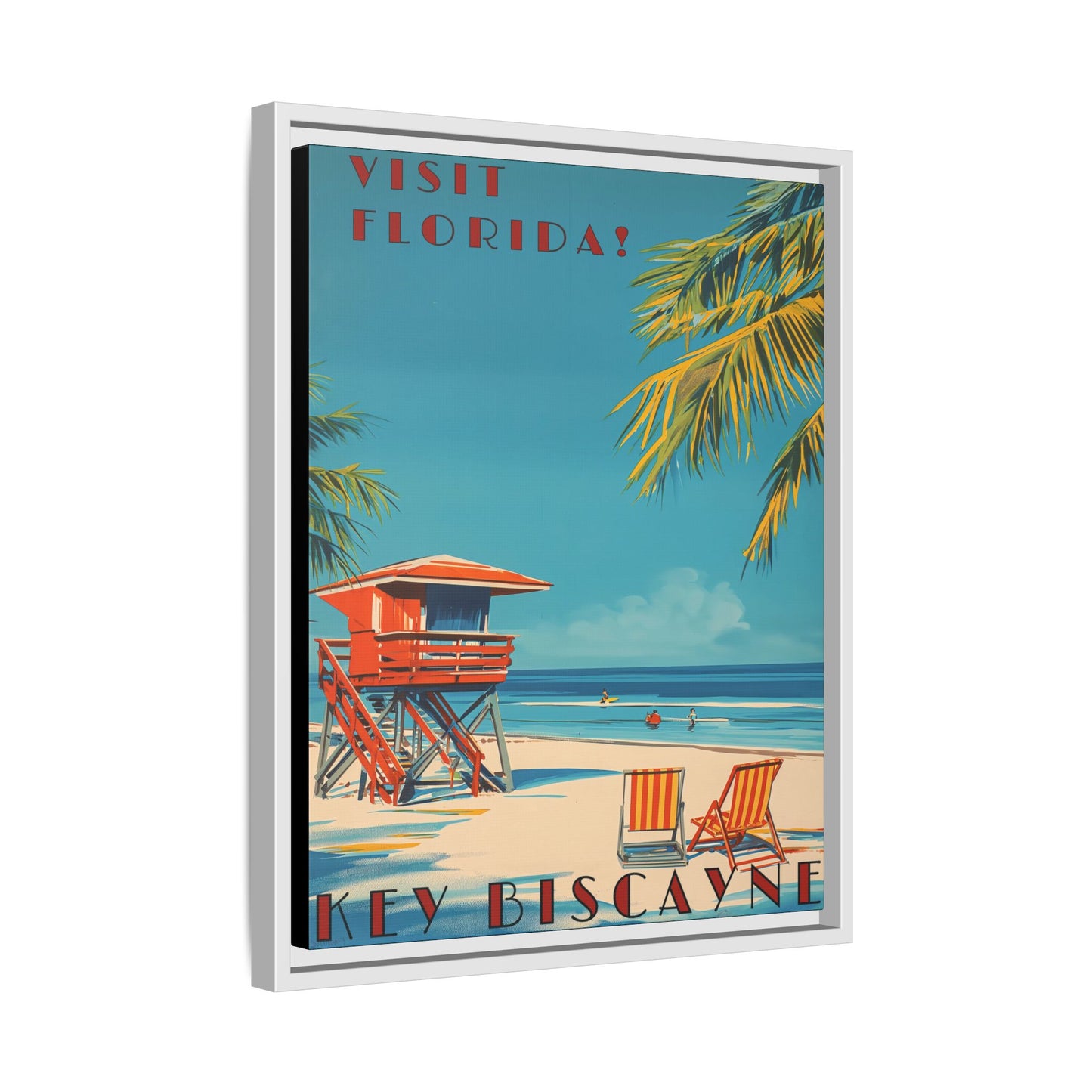 Key Biscayne Vintage Travel Poster Matte Canvas Print — Framed “Visit Florida!” Beach Wall Art
