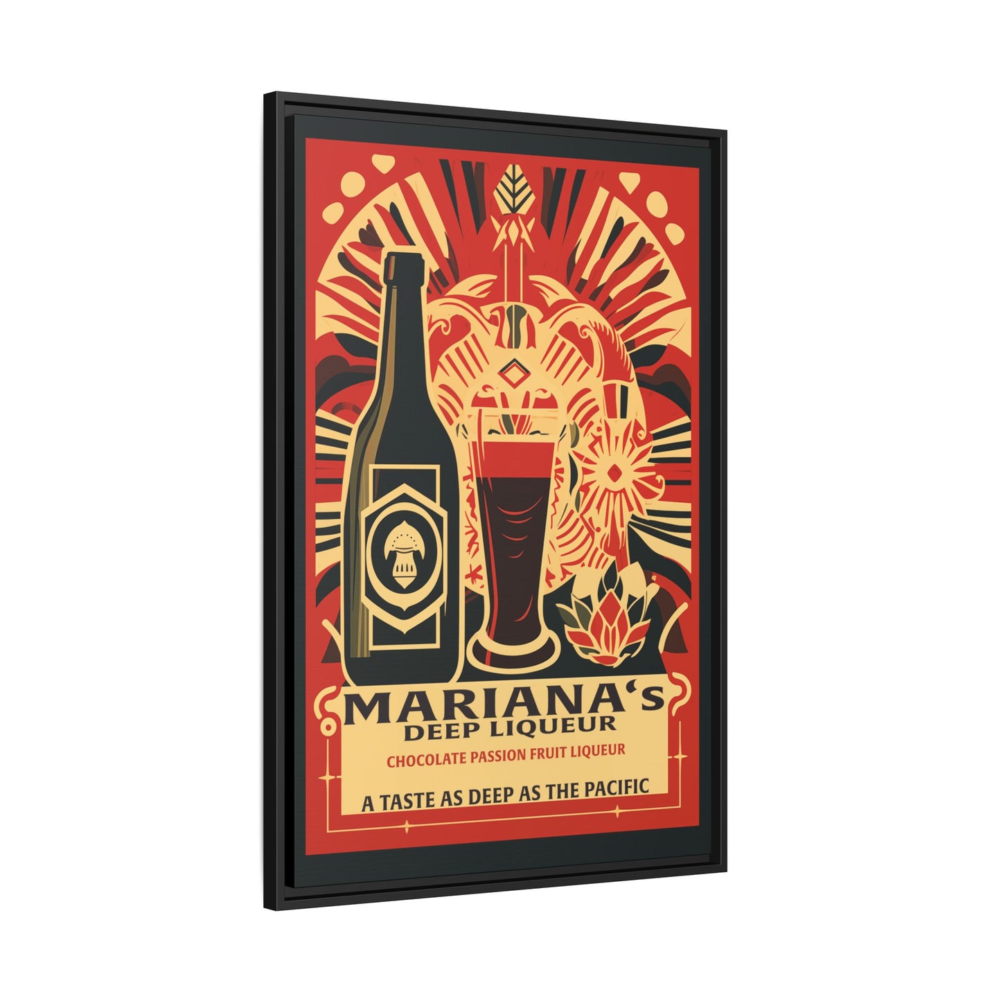 "Vintage Mariana's Deep Liqueur Poster - Chocolate Passion Fruit Matte Canvas Wall Art with Black Frame" Matte Canvas, Black Frame