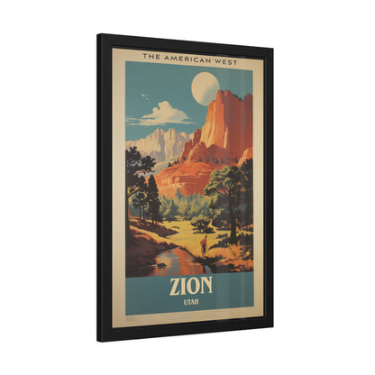 Zion National Park Vintage Travel Poster — Framed Paper Poster