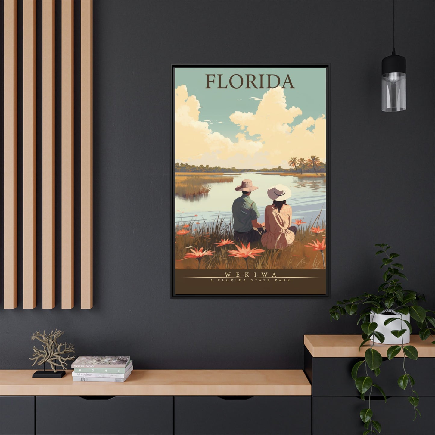 "Vintage Florida Nature Poster - Wekiwa State Park Matte Canvas Wall Art with Black Frame" Matte Canvas, Black Frame