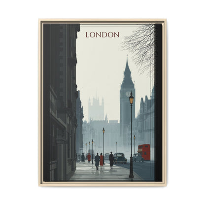 London Street Matte Canvas Print — Framed Vintage Cityscape Wall Art