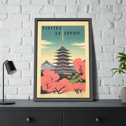Framed Poster - "Visitez Le Japon" Vintage Travel Art (Cherry Blossom Pagoda)