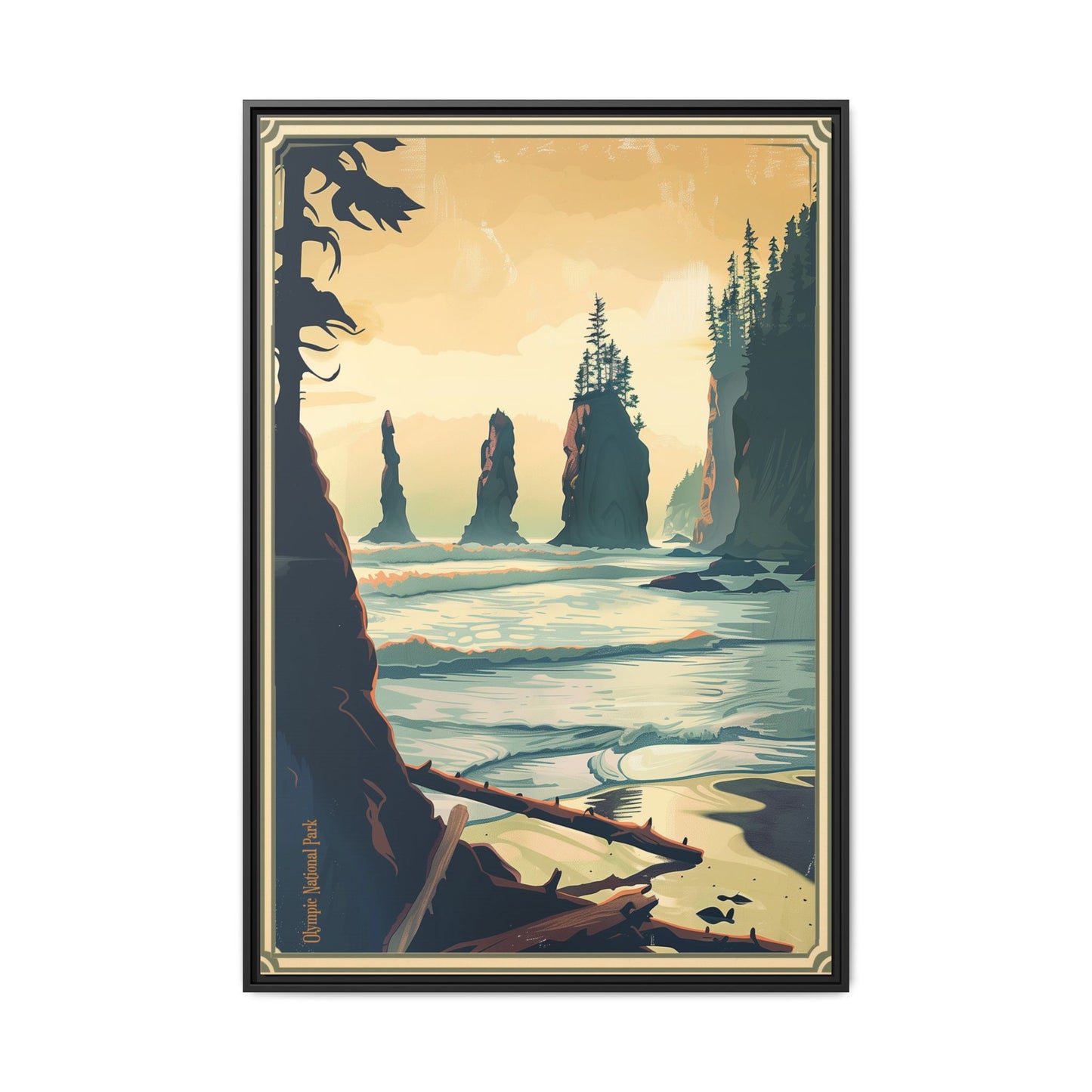Framed Coastal Cliff Canvas Print — Vintage Seascape Wall Art