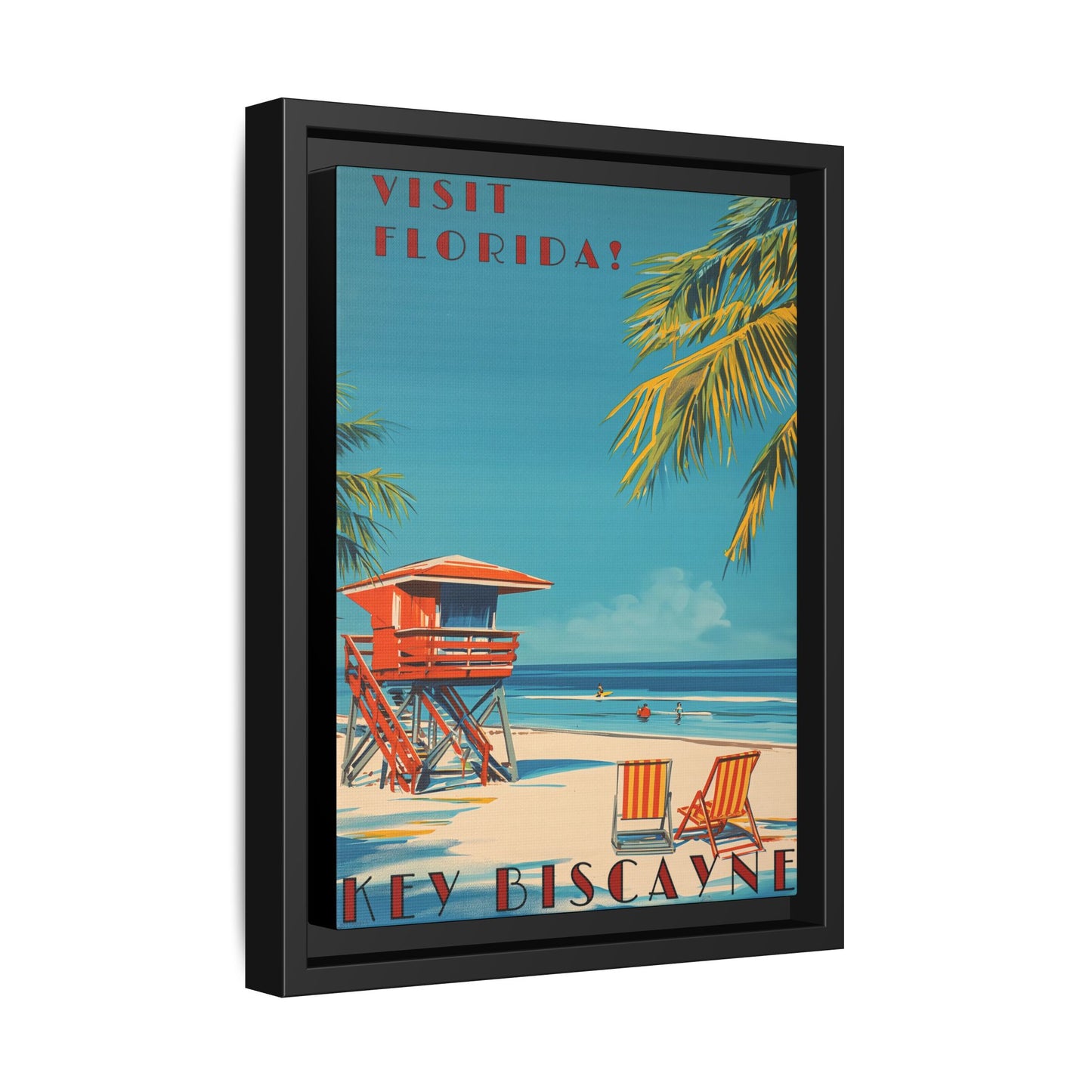 Key Biscayne Vintage Travel Poster Matte Canvas Print — Framed “Visit Florida!” Beach Wall Art