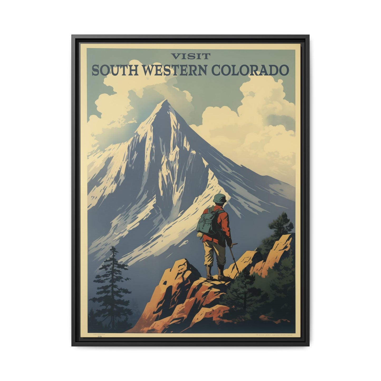 "Vintage South Western Colorado Travel Poster - Matte Canvas Wall Art with Black Frame" Matte Canvas, Black Frame
