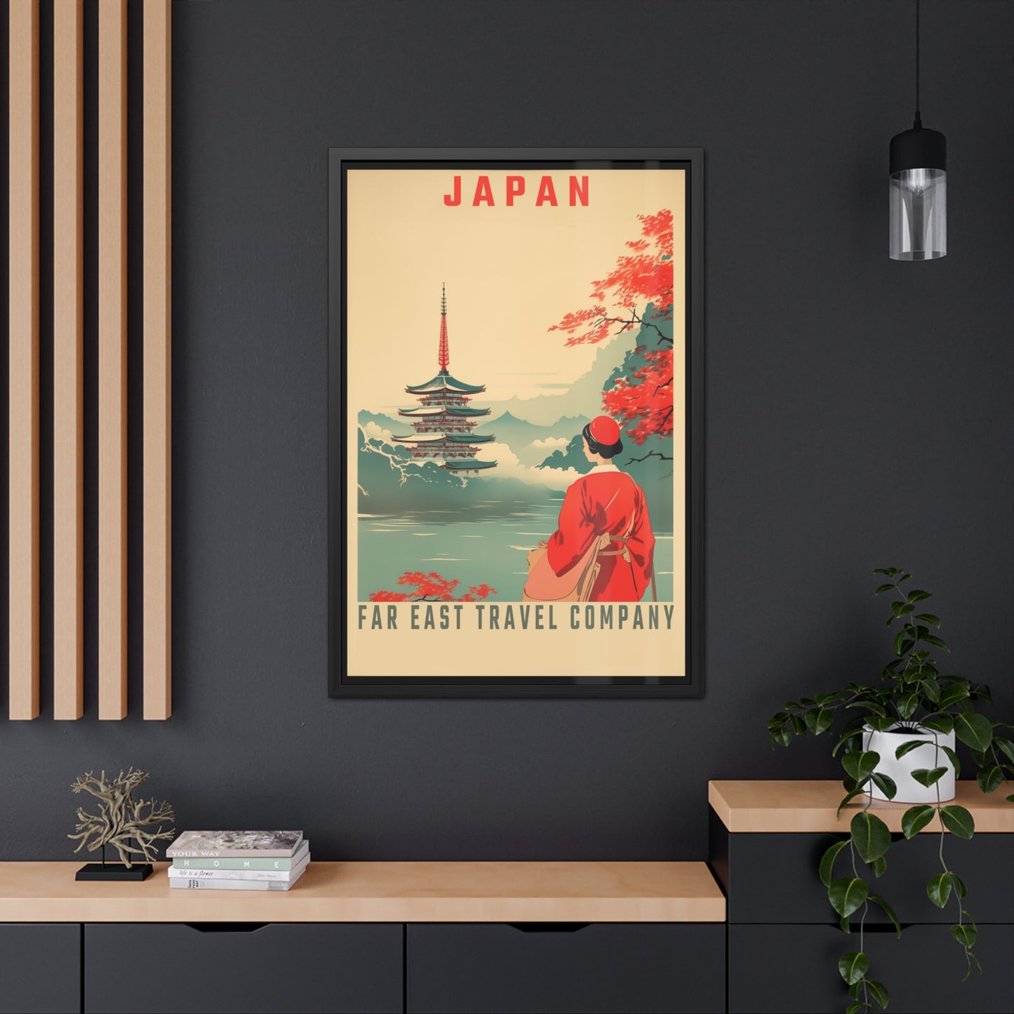 Vintage Japan Travel Poster - Far East Travel Company Pagoda Scene Framed Posters