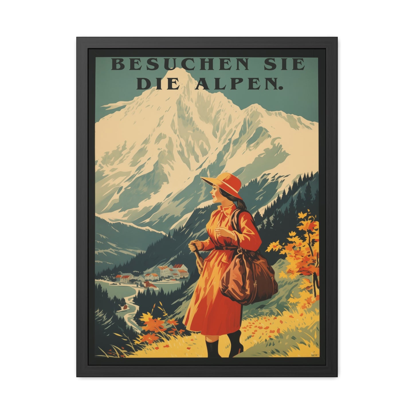 Vintage Alps Travel Poster - 'Besuchen Sie Die Alpen' (Visit the Alps) Scenic Artwork Framed Posters