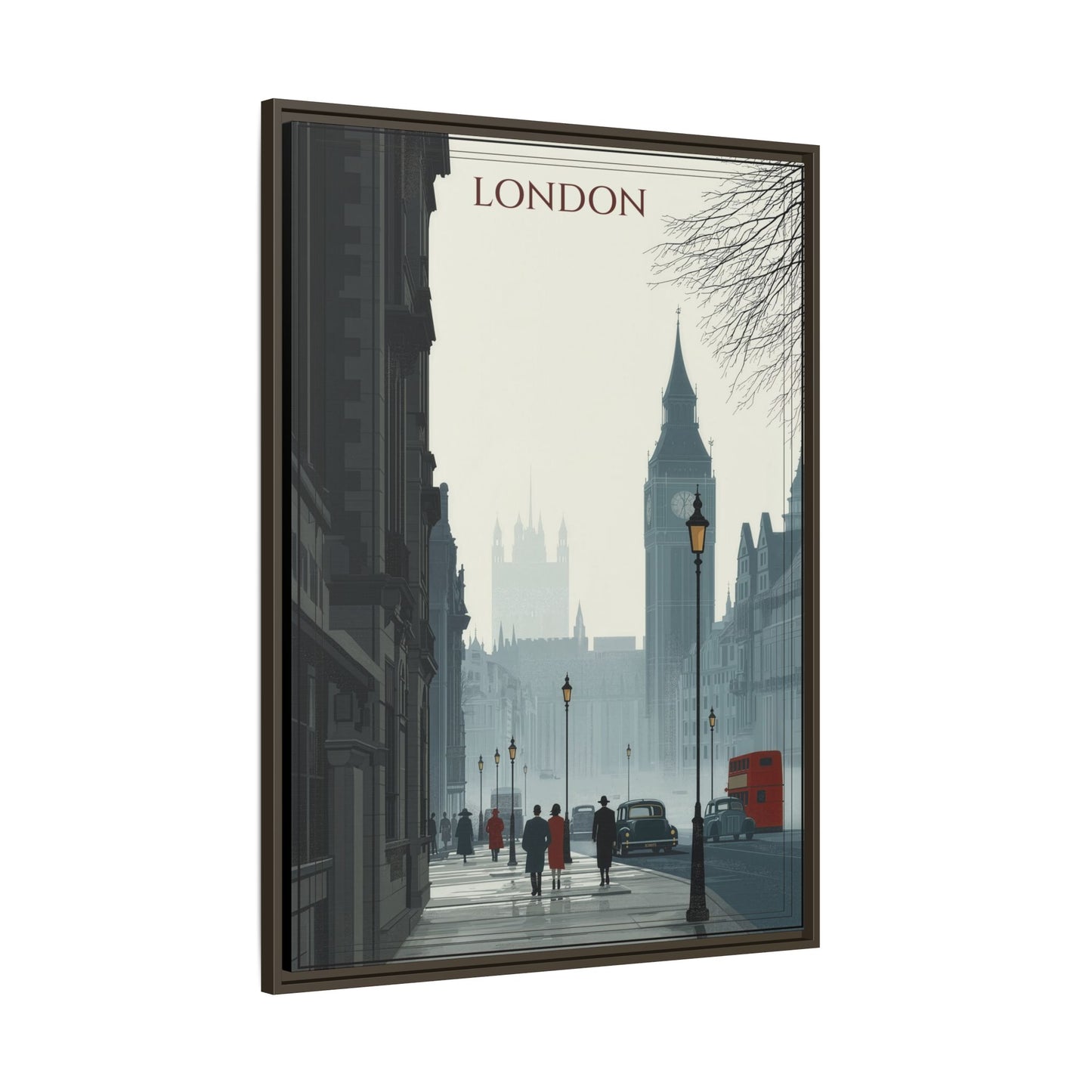 London Street Matte Canvas Print — Framed Vintage Cityscape Wall Art
