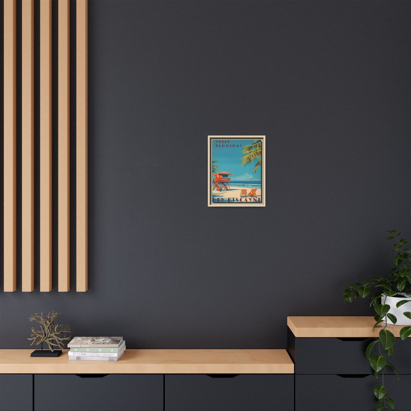 Key Biscayne Vintage Travel Poster Matte Canvas Print — Framed “Visit Florida!” Beach Wall Art