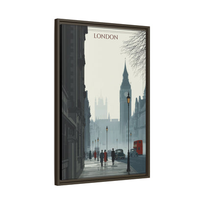 London Street Matte Canvas Print — Framed Vintage Cityscape Wall Art