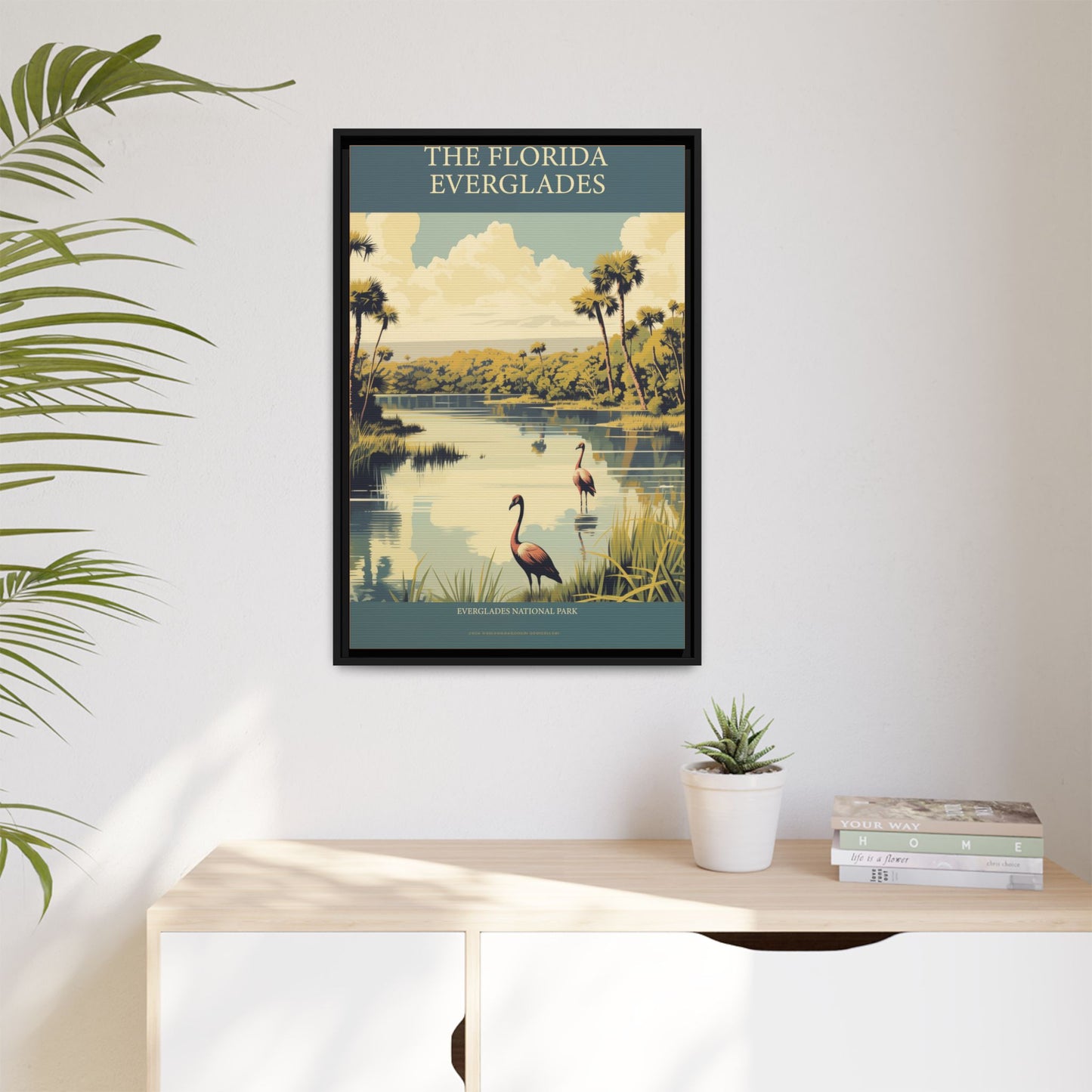 "Vintage Florida Everglades National Park Poster - Matte Canvas Wall Art with Black Frame" Matte Canvas, Black Frame