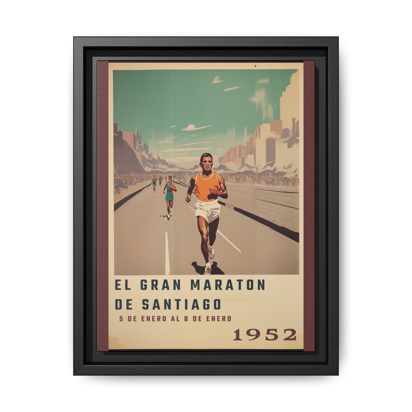 "El Gran Maratón de Santiago – Vintage Marathon Canvas (1952)"Matte Canvas, Black Frame