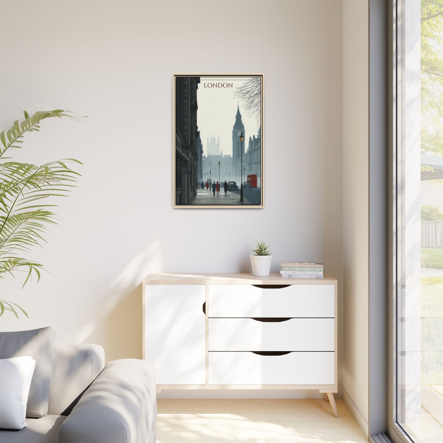 London Street Matte Canvas Print — Framed Vintage Cityscape Wall Art
