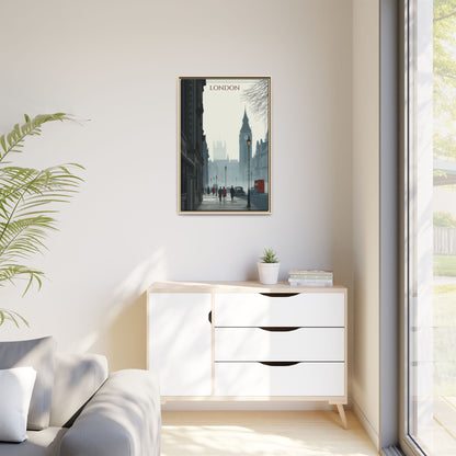 London Street Matte Canvas Print — Framed Vintage Cityscape Wall Art