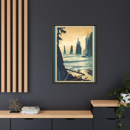 Framed Coastal Cliff Canvas Print — Vintage Seascape Wall Art