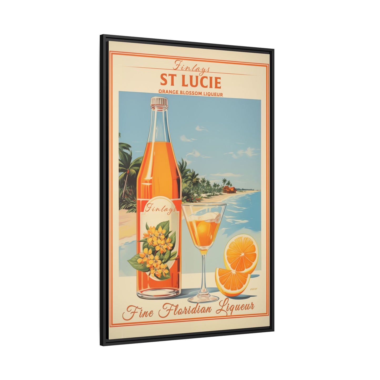 "Finlays St. Lucie Orange Blossom Liqueur Vintage – Florida Coastal Art Print" Matte Canvas, Black Frame