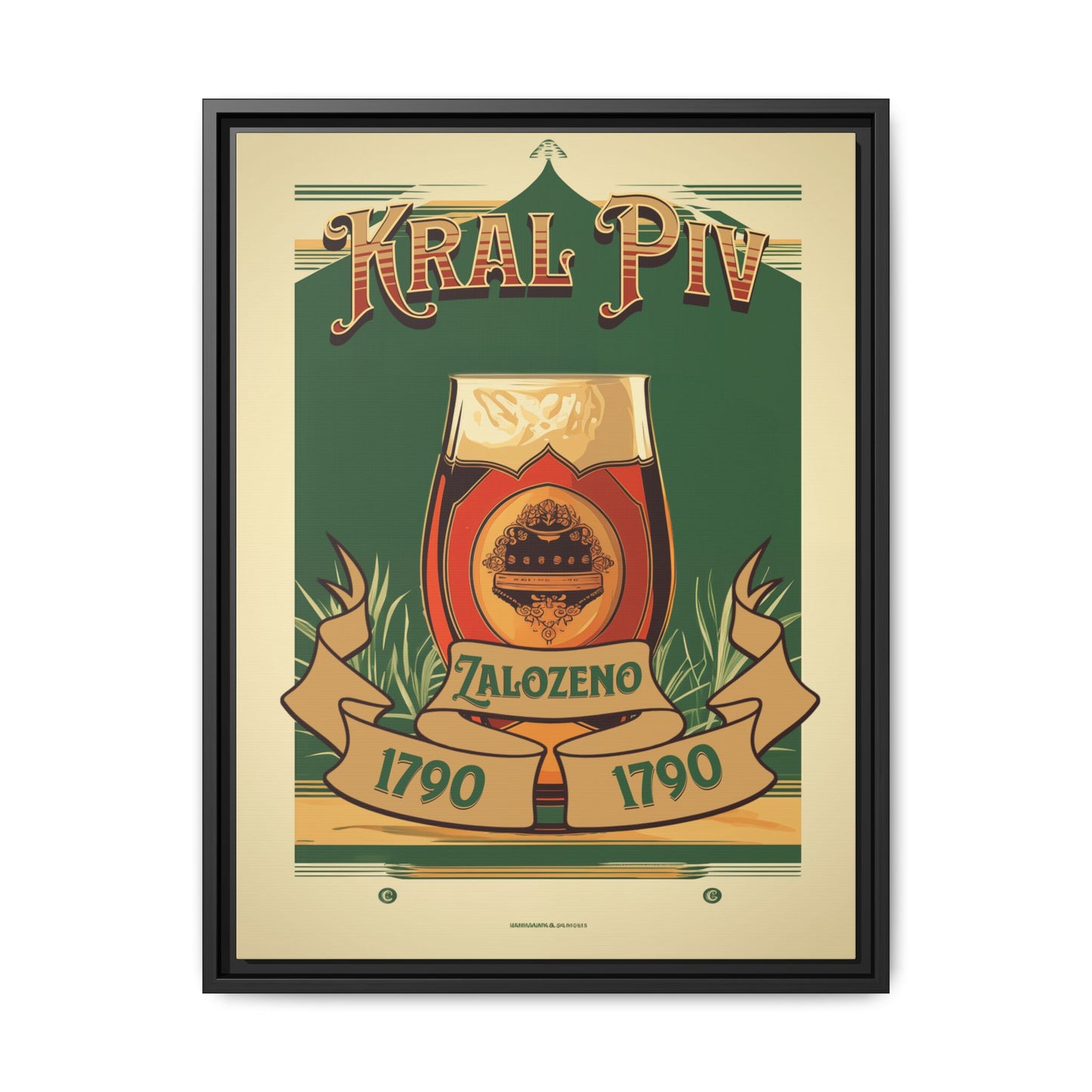 "Vintage Kral Piv Zalozeno Poster - Matte Canvas Wall Art with Black Frame" Matte Canvas, Black Frame
