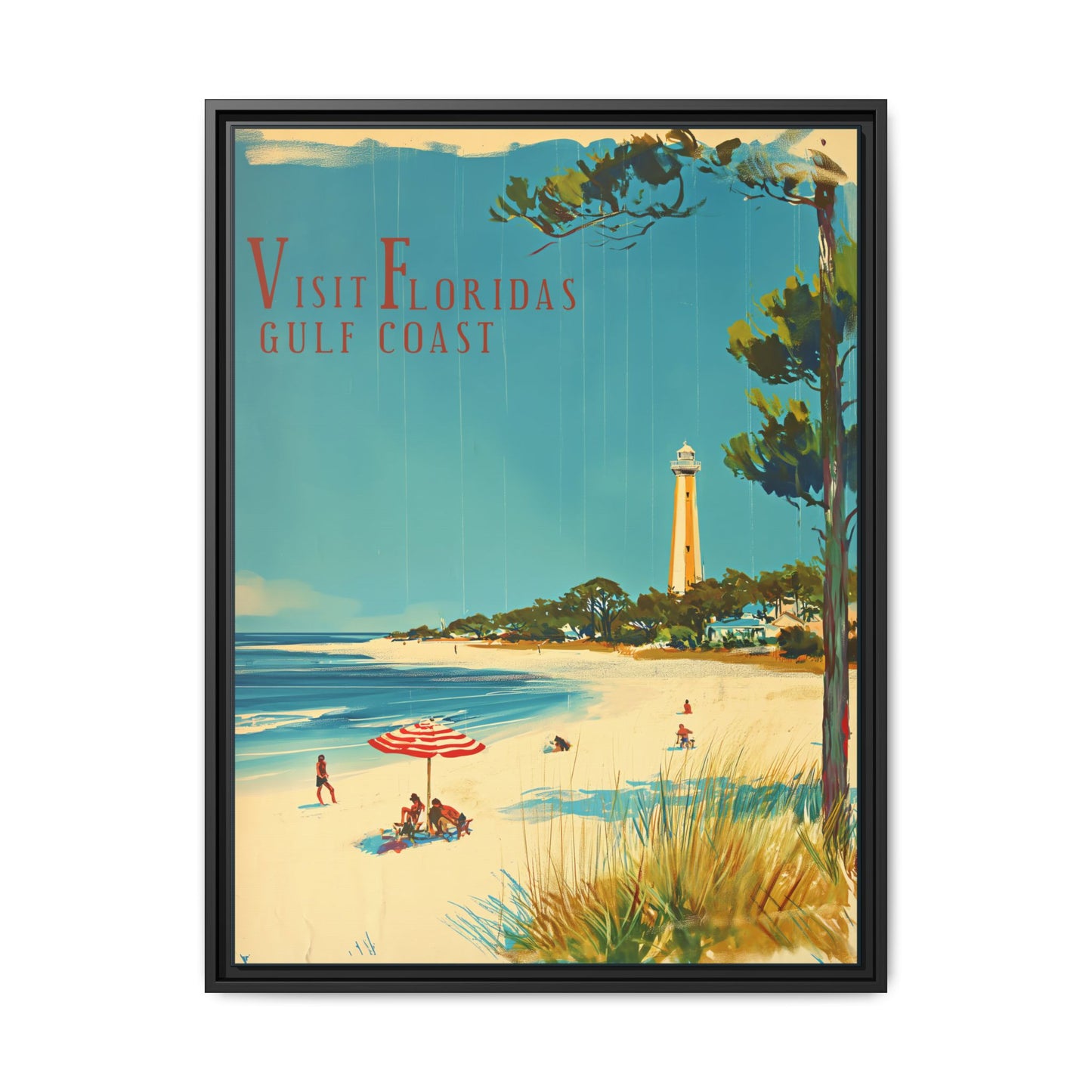 "Visit Florida's Gulf Coast – Vintage Wall Art of Coastal Bliss" Matte Canvas, Black Frame