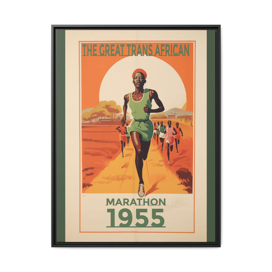 "The Great Trans African Marathon – 1955 Vintage Sports Canvas" Matte Canvas, Black Frame